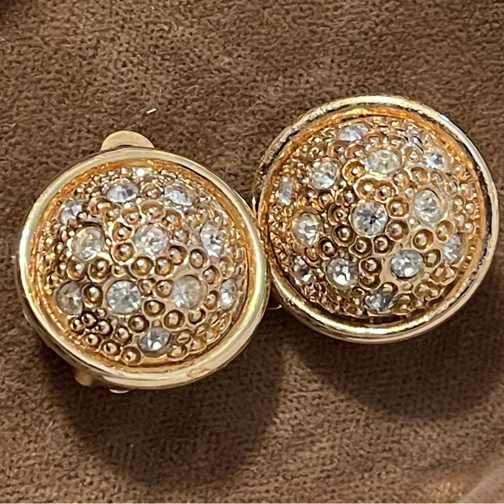 Vintage Nina Ricci Swarovski Crystal Textured Domed Clip-on Earrings